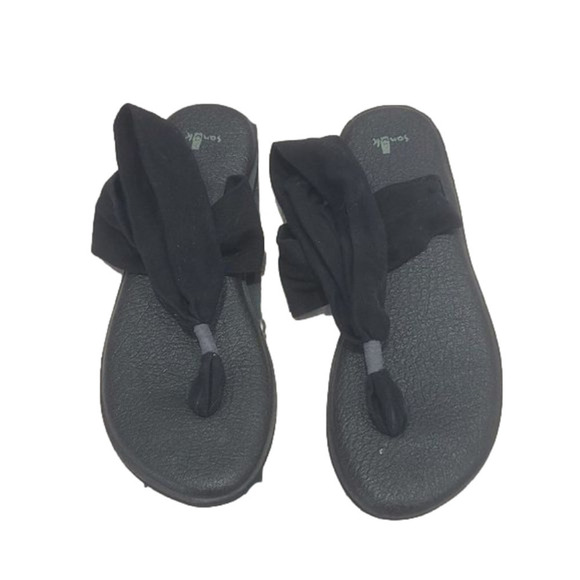 Sanuk Black Flip Flops Yoga Mat Material Ankle Wrap - Picture 1 of 13